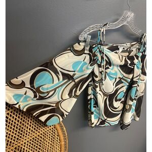 Vintage Y2K Blue Reed Top Womens S Retro Swirl Bell Slv Rave Festival Maximalist